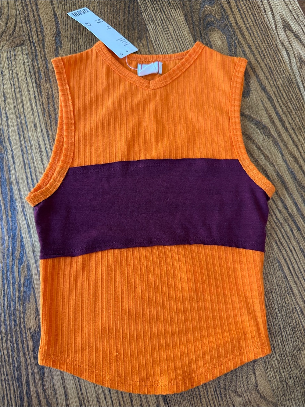 BDG Orange & Burgundy Ribbed Tank Top xs